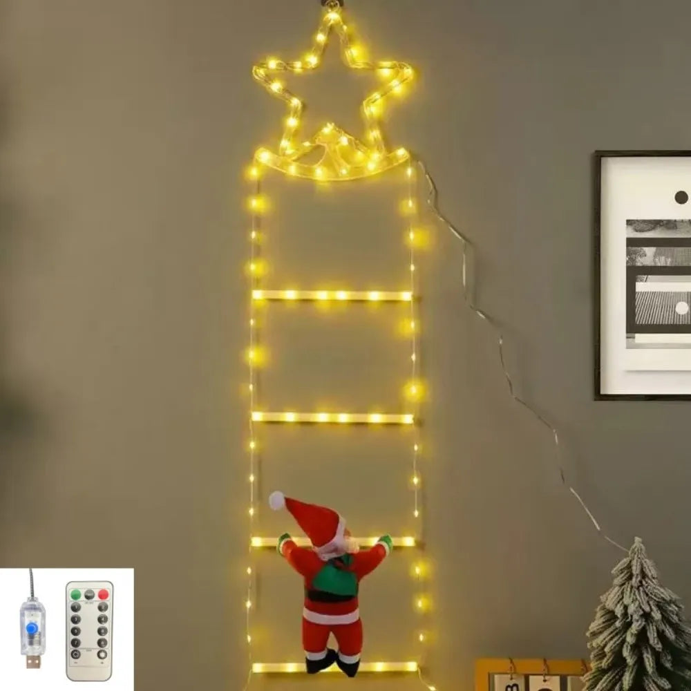 1PC 2M Christmas USB Santa Claus Climbing Ladder Light with remote control,used for party and Christmas decoration Vue