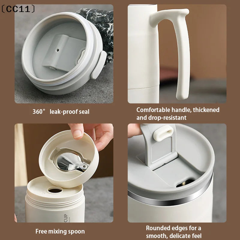 Thermal Coffee Mug Spoon Double Wall Stainless Steel Cold Water