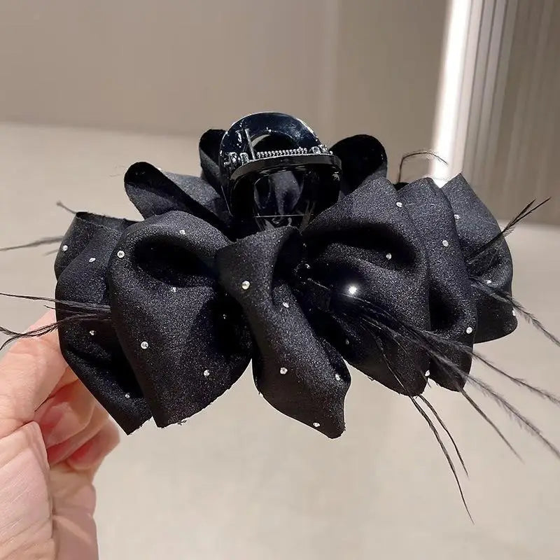 Beautiful Black Mesh Flower Hair Clip for Women Shark Grip Claw Ideal for Parties and Formal Occasions Vue A8 one size