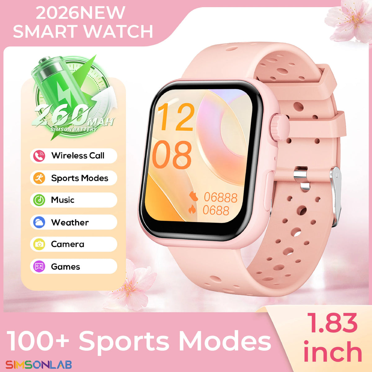2026 New SmartWatch Bluetooth Call Music Sports Band Long Battery Fitness Tracker Silicone Strap Health Monitor for Adults fun Vue