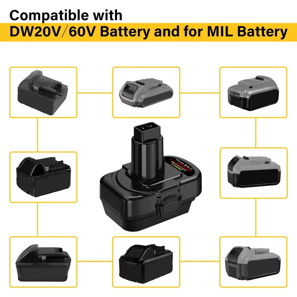DM20DC12 Battery Adapter for DeWalt 20V for Milwaukee 18V Batteries Converting To for DeWalt 12V/14.4V Ni-CD Ni-MH Battery Tools Vue