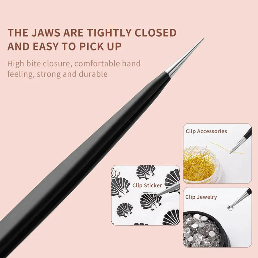 Black/Pink Double Headed Tweezers Stainless Steel Slant Tip Makeup Tool Silicone Press Head For Nail Stickers Eyelashes Tweezers Vue