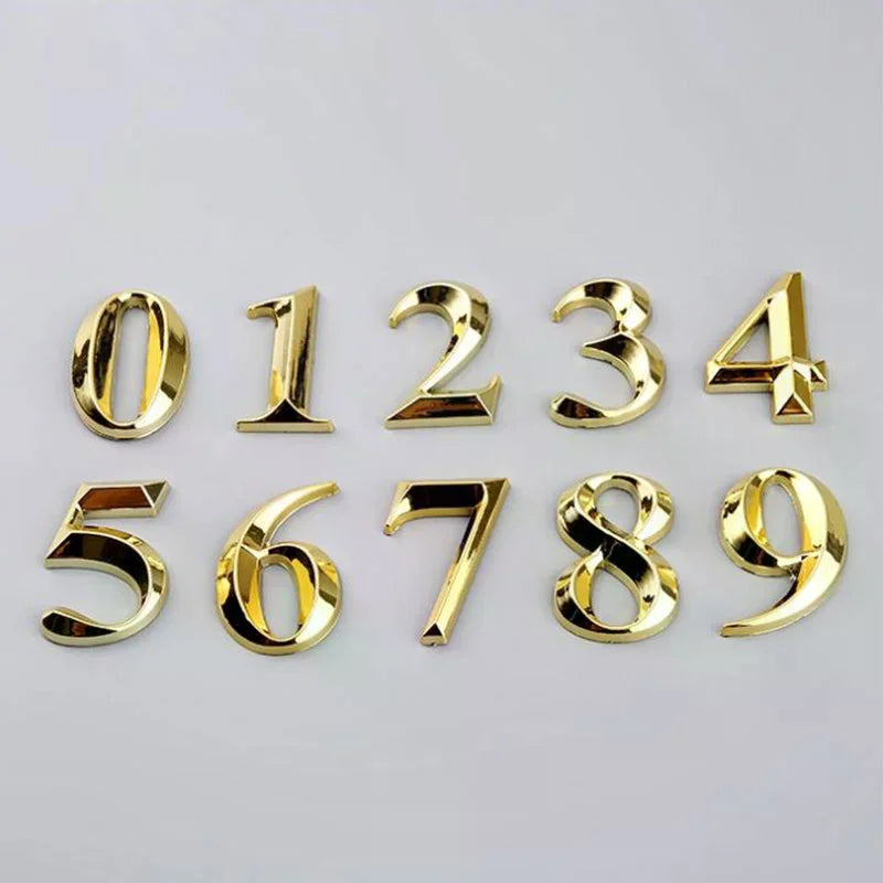 3D Door Number ABS Injection Molding Electroplating Plate Digits 0 To 9 Golden Door Self Adhesive Street Sticker Outdoor Vue