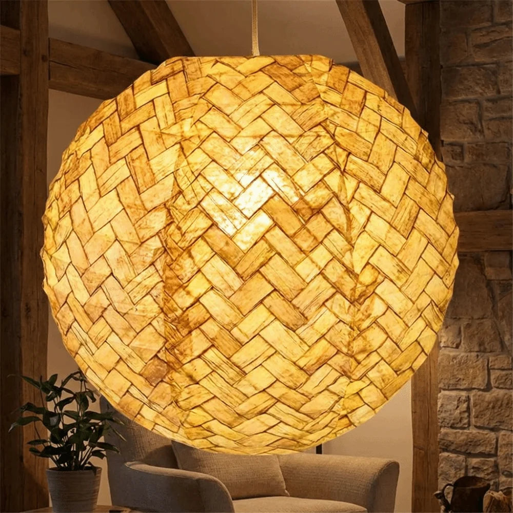 Imitation Bamboo Woven Round Paper Lanterns Handmade Rustic Festival Lantern Foldable Hanging Lamp Ball Garden Party Vue