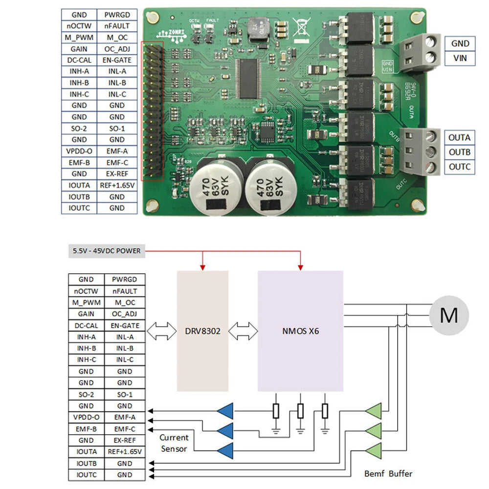 DRV8302 15A Motor Driver Module ST FOC Vector Control BLDC PMSM Brushless Drive 5.5-45V Input Onboard 3-Phase Current Amplifier Vue