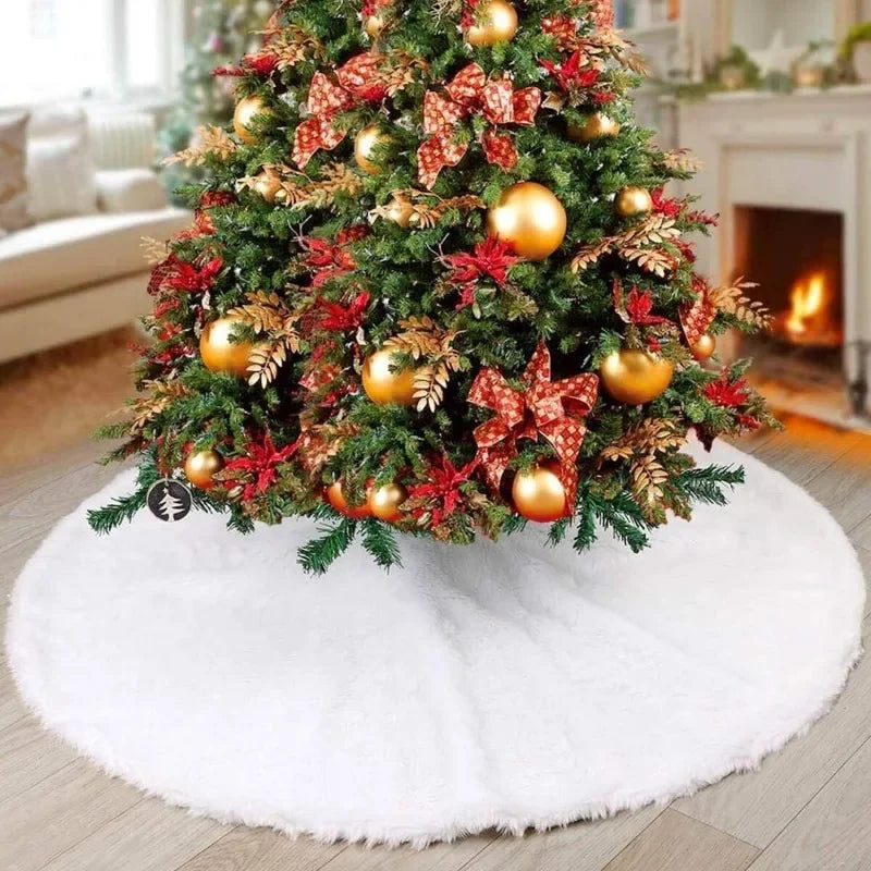 78/120cm Holiday Tree Skirt Collection Embroidered Sequins White Multicolor Faux Rabbit Fur Snowflake Christmas Tree Decoration Vue