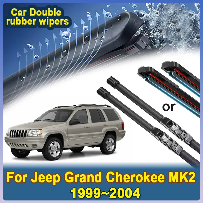 Car Wiper Blades For Jeep Grand Cherokee MK2 1999~2004 WJ WG Window Boneless Double Rubber Wipers Brushe Strip Tools Accessories Vue