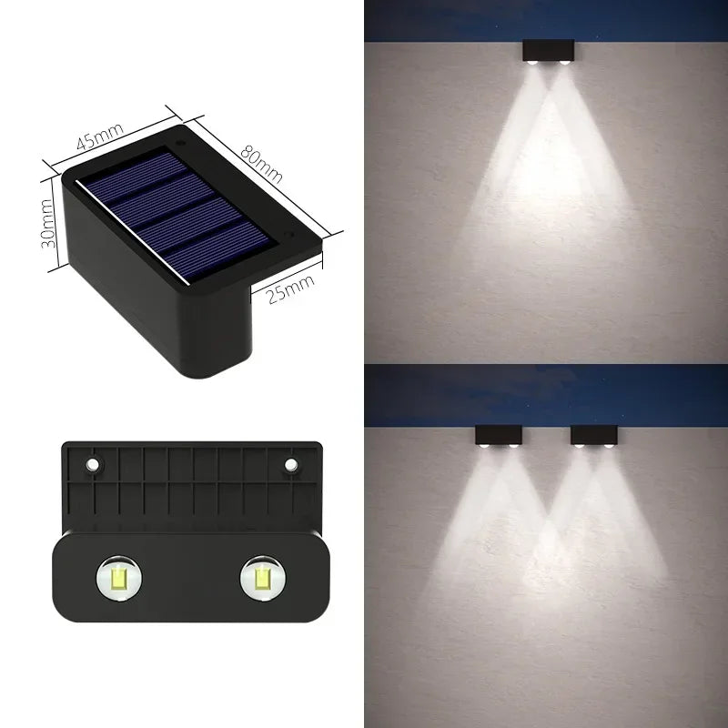 1/2/4PCS Solar Wall Lights Outdoor Waterproof Garden Step Lighting for Yard Fence Stair Pathway Decoration Outside Solar Lights Vue White-2LED 2PCS