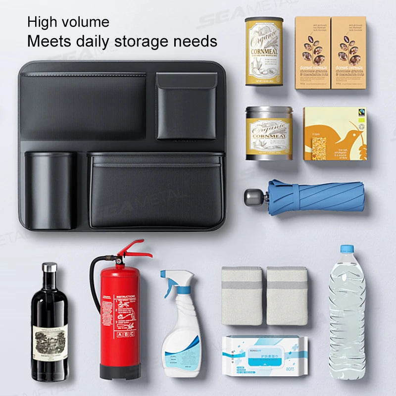 SEAMETAL Car Trunk Storage Bag Multi-Pocket Seat Back Organizer Lager Capacity Leather Universal Car Trunk Hanging Storage Pouch Vue