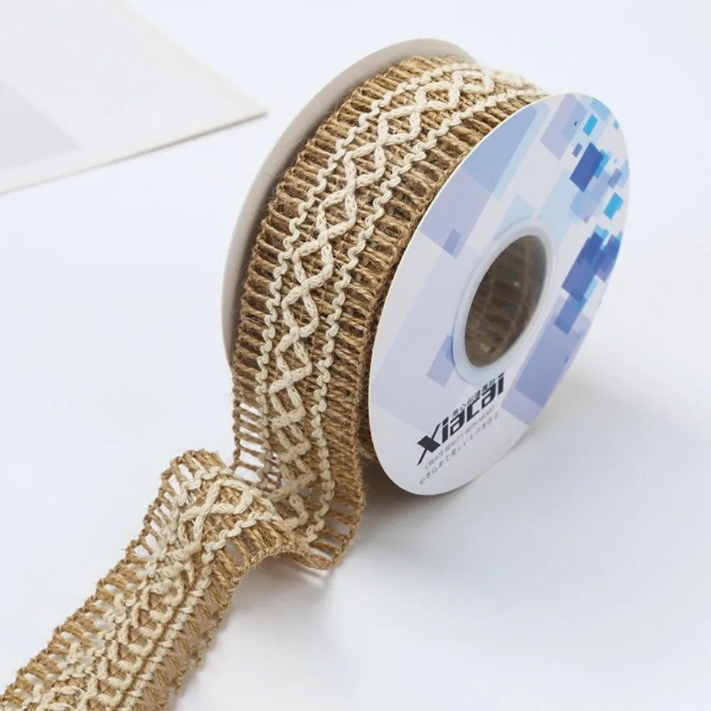 Boho Jute Burlap Ribbon DIY Natural Rustic Twine Ribbon Hollow Out Handmade Linen Burlap Lacework Bouquets Gift Wrapping Vue
