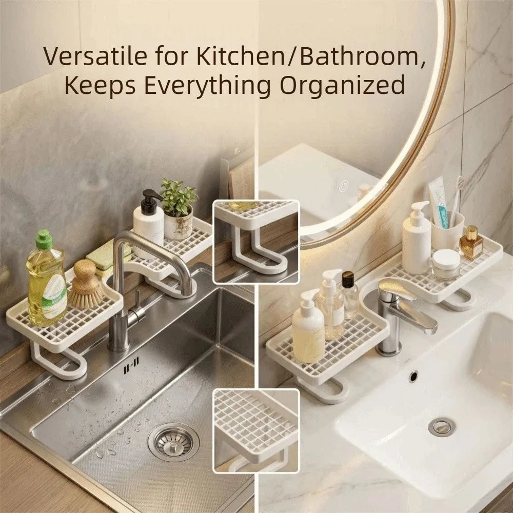 Universal Plastic Bathroom Storage Rack No Drill Quick Drainage Bathroom Sink Shelf Simple Over Sink Shelf for Kitchen Vue