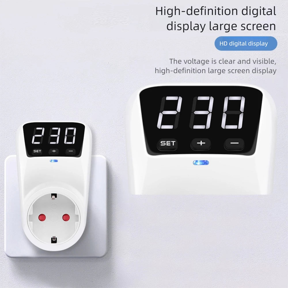 Automatic Voltage Protector Switch 16A 230V 3680W Adjustable Power Surge Protecctor EU Socket Volt Safe for Home Appliances Vue