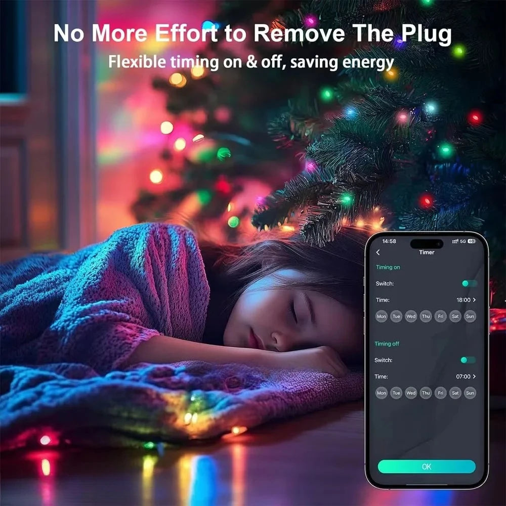 Smart RGB LED Strip Light 20M Fairy String Lights W/ APP Control Music Sync 12 Modes USB Powered for Xmas Home Decor Vue