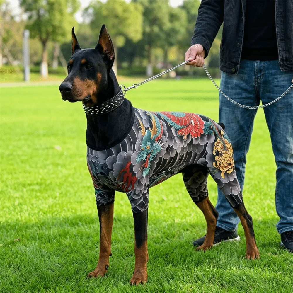 Fashion S-9XL Dog Tattoo Clothes Doberman Pinscher Elastic Pet Tattoo Shirt Anti-mosquito Soft Cat Tattoo Vest Four Seasons Vue 2XL-Tattoo Cloth