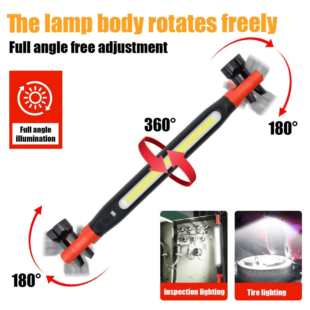 High Lumen Rechargeable LED Work Light for Car Emergency Repair, Powerful Magnetic Flashlight with Hooks and Magnetic Base Vue