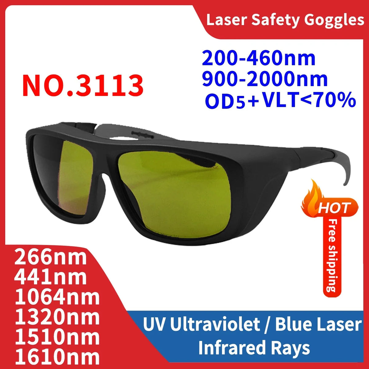Laser Glasses Protection X Rays Safety Goggle Eye Protective UV IPI IR IPL FPV 200-2000nm 1064 532nm All Wavelength Hair Removal Vue 3113
