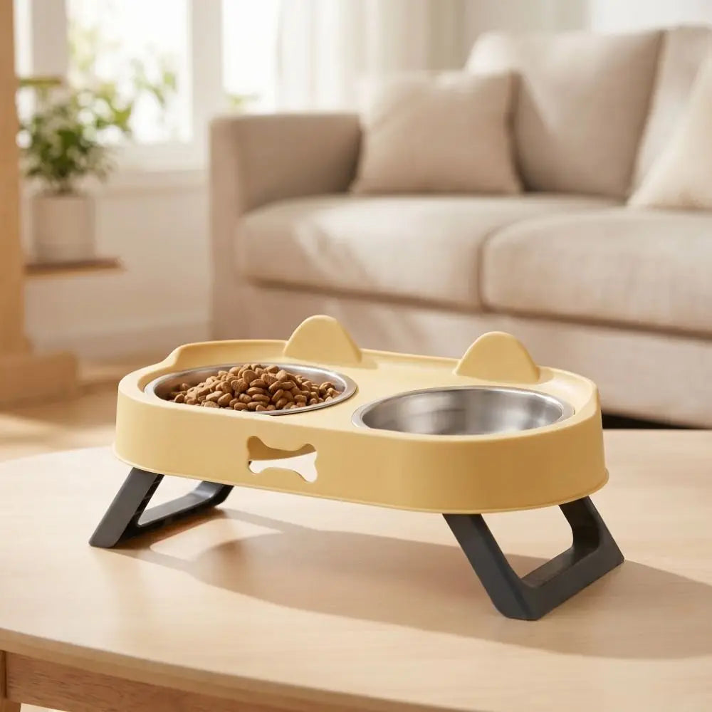 Stainless Steel Elevated Cat Bowl Cat Shaped Neck Protection Raised Pet Feeder Double Bowl Anti-Vomiting Dog Food Container Vue