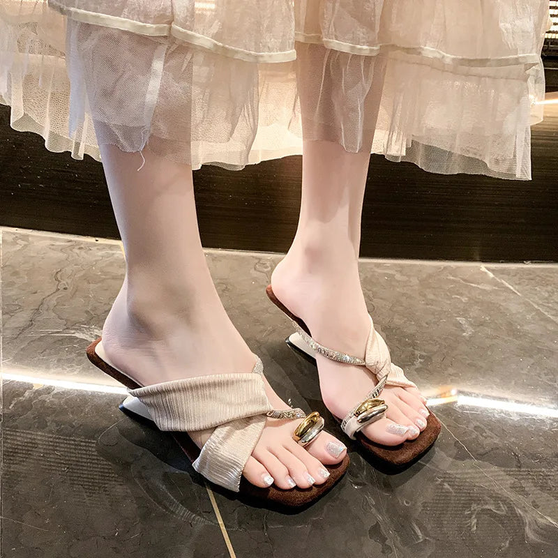 Women's Square Toe Open Toe Flat Sandals – Summer Slippers Women's Flat Sandals Vue