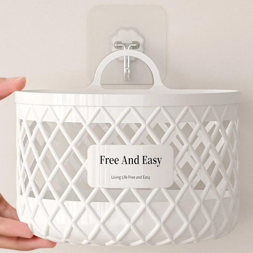 No Drill Hanging Storage Basket Multifunctional Drainage Shelf Kitchen Storage Basket Hollow Out Plastic Toiletry Holder Box Vue