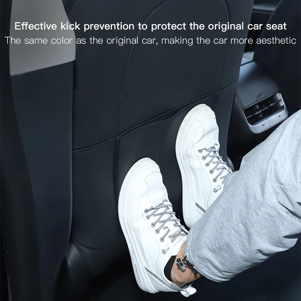 YZ Car Seatback Protector for Tesla Model 3/Y/YL Highland Seat Back Protective Child Anti-Kick Mats Leather Storage Pockets Vue
