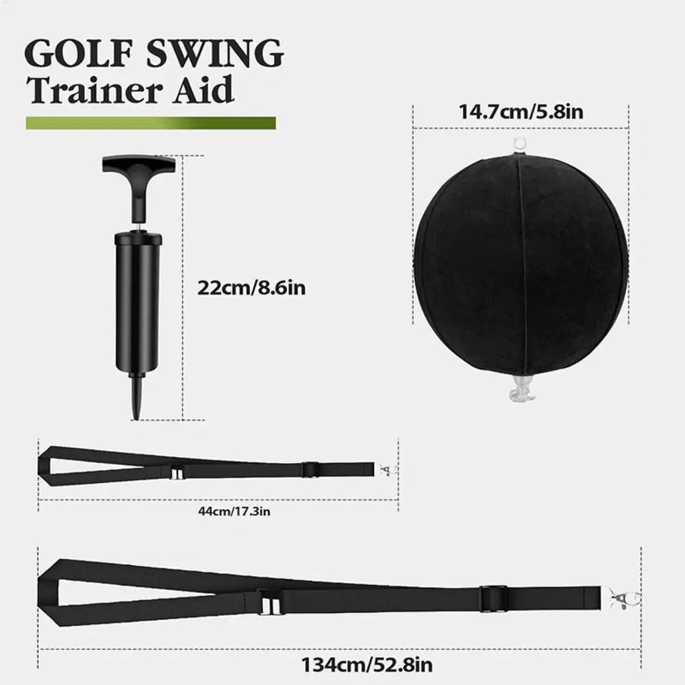 Golf Swing Trainer with Inflatable Practice Ball & Adjustable Rope - Indoor Outdoor Swing Corrector Aid for Men, Women, Beginner Vue Black