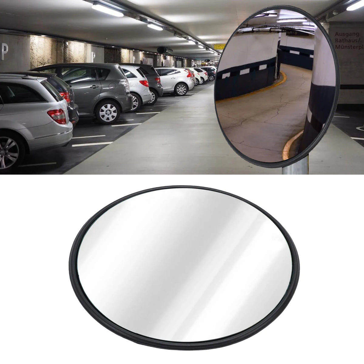 Curved Security Mirror Sturdy Backing Indoor Round Convex Mirror with Wall Mount Bracket for Garage Store Warehouse Parking Lot Vue