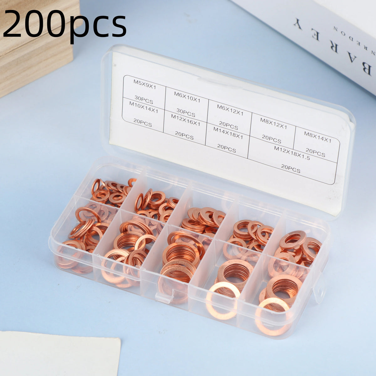 100/200Pcs Of Copper Washers Nuts And Bolts With Box M4/M5/M6/M8/M10/M12/M14 Seal Combination Kit For Oil Pan Plugs Vue A1