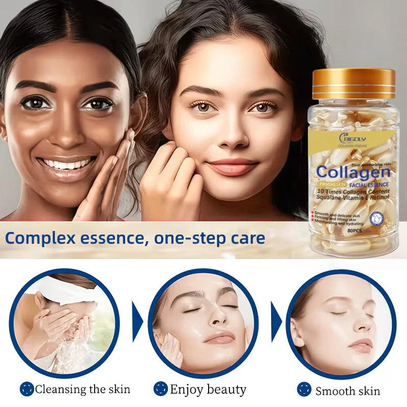 Collagen Facial Essence, Deeply Moisturizing, Firming and Lifting the Skin, Packaged in Capsules, Safe and Hygienic, Easy to Carry Vue