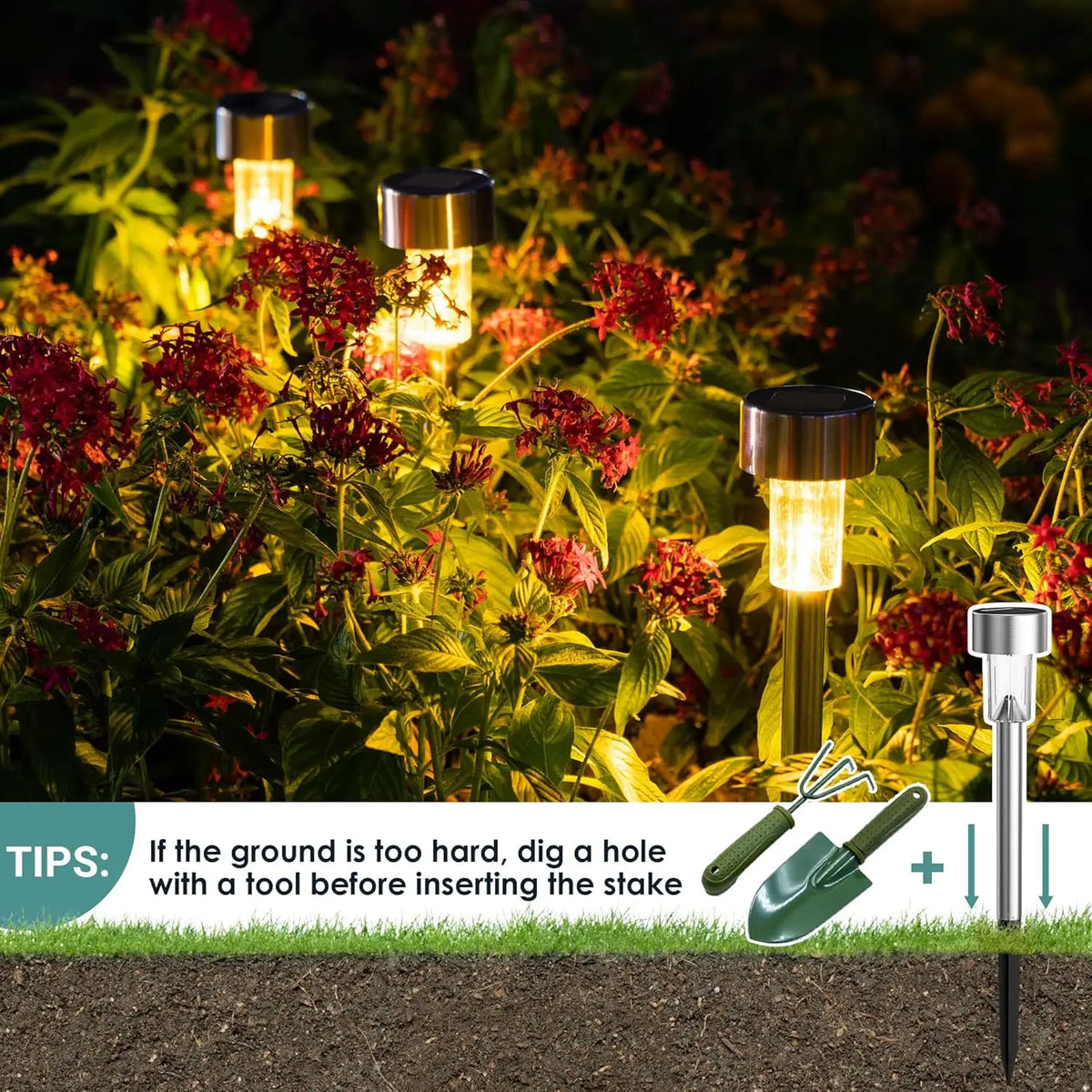 Solar Landscape Lawn Light Stainless Steel Garden Lamp Outdoor Pathway Lighting Auto Illuminate Yard Walkway Deck Christmas Vue