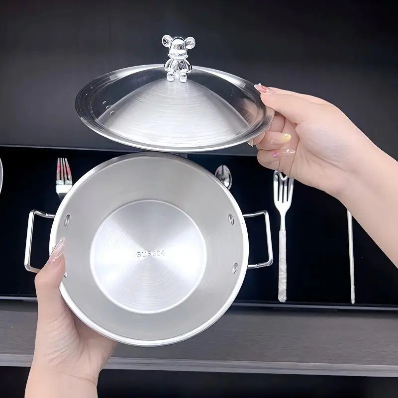 201 Stainless Steel Salad Bowl Melting Boiling Pot Instant Noodle Bowl Korean Rice Wine Bowl With Double-ear Handle Snack Basket Vue