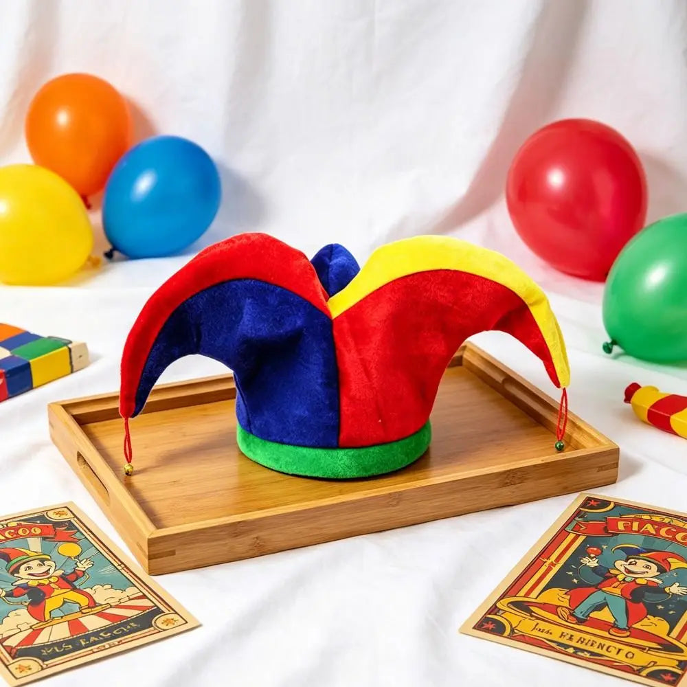 Multicolor Clown Hat 3 Points with Bells Mardi Gras Cap Funny Design Triangle Shape Halloween Party Hat Performance Stage Vue