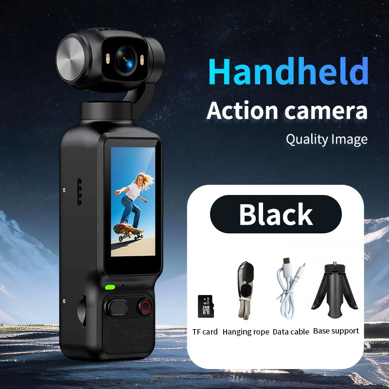 4K HD Handheld Pocket Vlog Camera LK-032 180° Rotatable Lens Anti Shake Portable Gimbal Action Video Camera Vue Black
