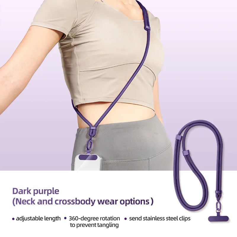 Phone Lanyard Adjustable Detachable Neck Cord Outdoor Universal Crossbody Strap Card Clip for Mobile Phone Case Vue PURPLE Nylon / Spandex