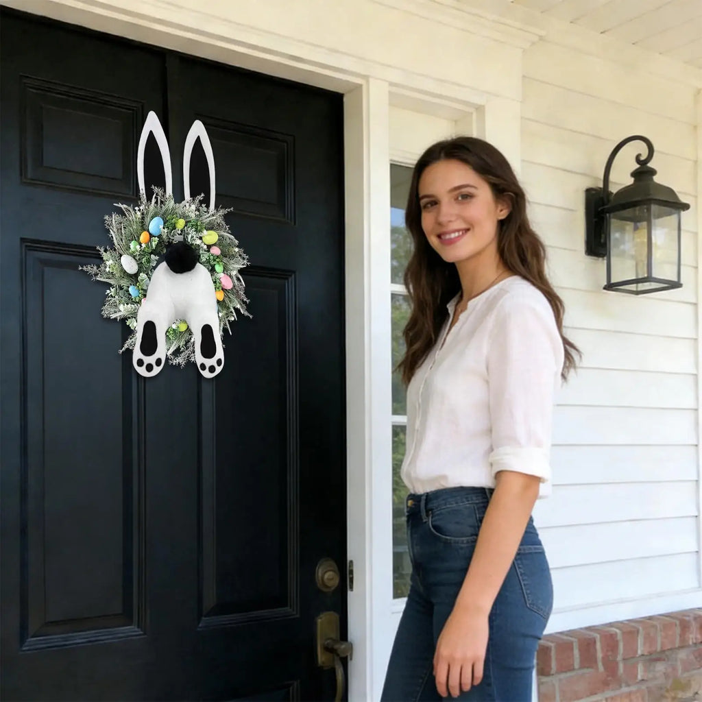 Bunny Wreath Attachment Bunny Butt with Ears Hangable Easter Front Door Wreath Attachment for Spring Holiday Party Indoor Vue