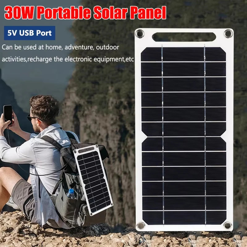 30W Portable Solar Panel 5V USB Waterproof Outdoor Hiking Camping Battery Mobile Phone Charging Power Bank Solar Charger Vue