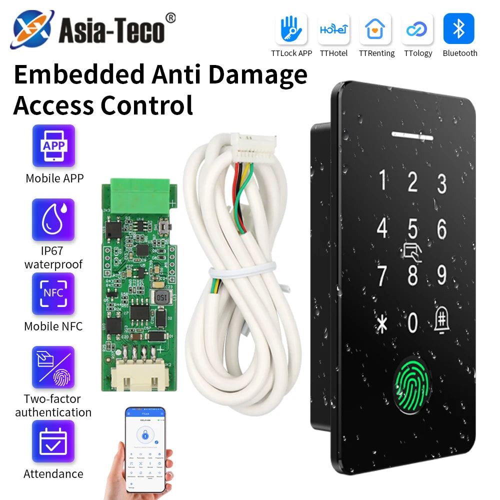 Embedded Access Control IP67 Waterproof Fingerprint Attendance System Kit TTLOCK APP IC NFC Card Reader Highly Secure System Set Vue