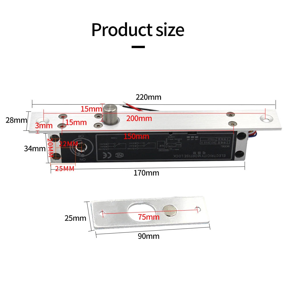 12VDC Electric Lock Alloy Magnetic Deadbolt Time Delay Fail Secure Mortise Drop Bolt Lock Electronic Door Lock with Key Cylinder Vue