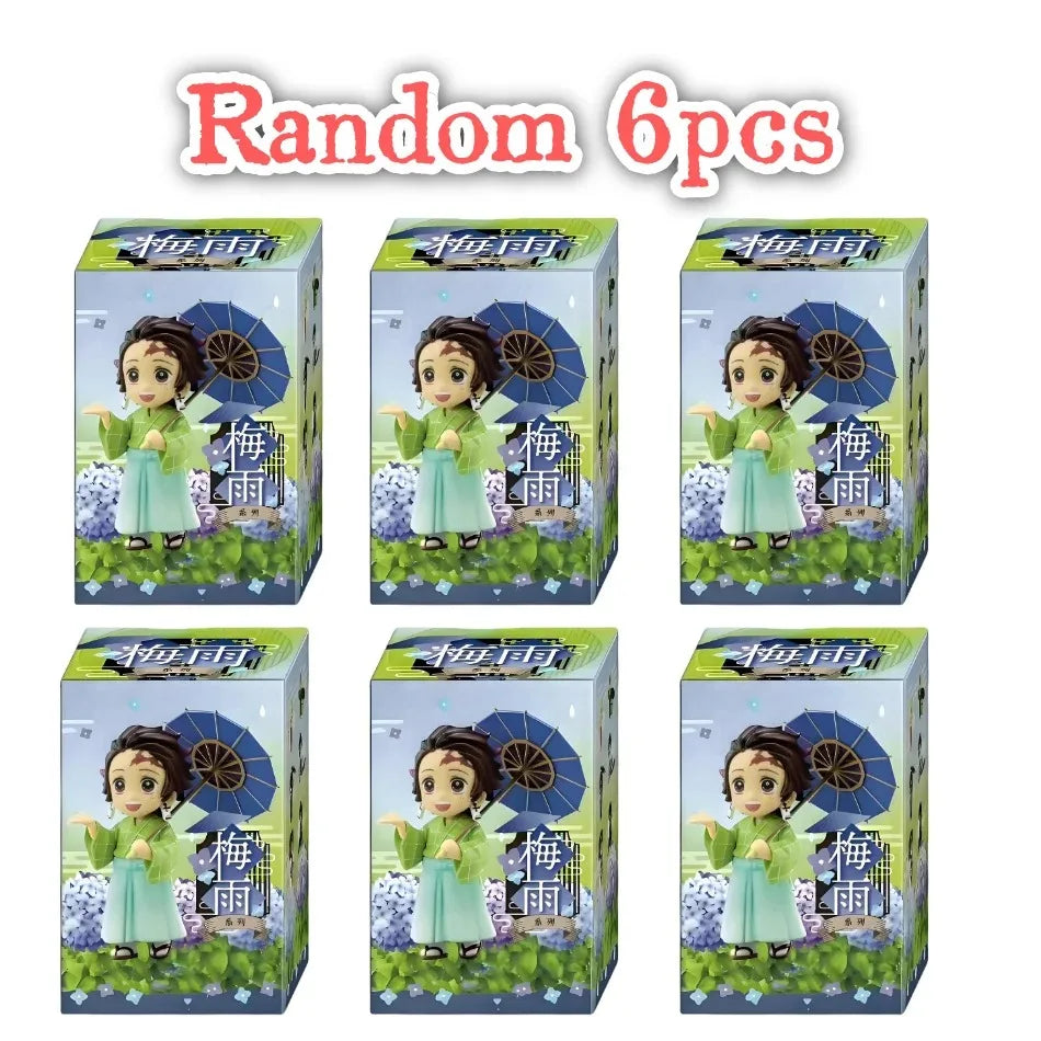 Demon Slayer I LOVE RAINNY DAY Serie Cute Tanjiro Kamado/Nezuko Kamado/Zenitsu Agatsuma Figures Blind Box Doll Action Model Toys Vue Random -6pcs