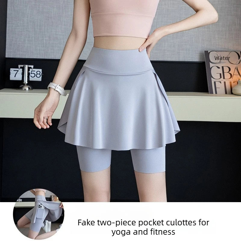 Fake Two Piece Skirt Leggings Yoga Tennis Shorts with Pockets 3 Lengt Bike Shorts for Women Running Gym Outdoor Vue Grey M