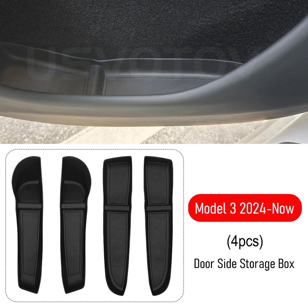 Door Side Storage Box and Trash Can for 2025 2026 Tesla Model 3 Y Juniper Model YL Accessories Door Insert Tray Organizer Liners Vue Model 3 2024-Now