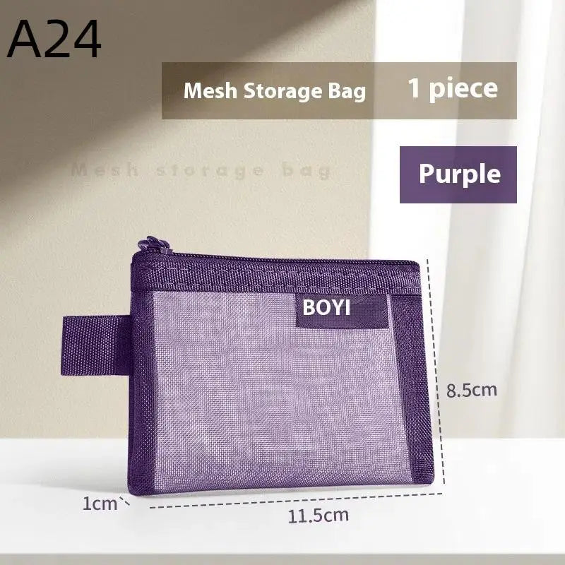1Pcs Travel Storage Carry Pouch With Zippered Portable Mini Zipper Mesh Storage Bag Coin Purse Small Square Mesh Coin Purse Vue A24