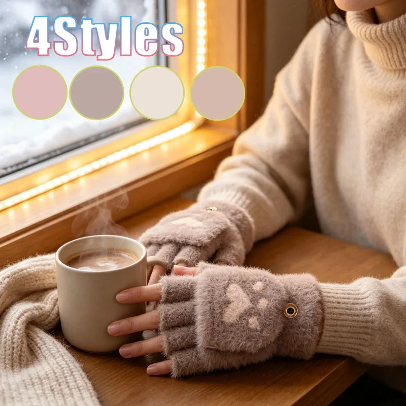 1-10Pairs Womens Winter Convertible Gloves Thick Knitted Fleece Lined Fingerless Mittens for Cycling School Vue