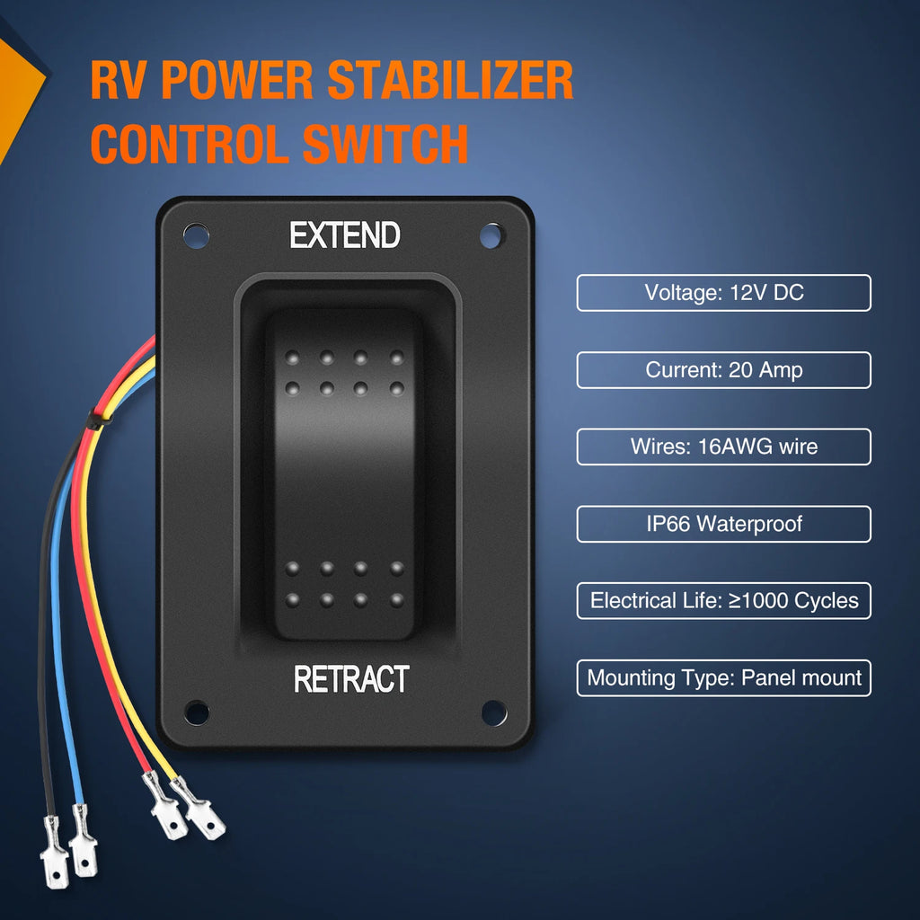 Nilight RV Electric Stabilizer Jack Switch Power Rocker Switches Extend Retract ON Off ON Momentary Waterproof with Harness for Trailer Boat Truck Linear Actuator Vue
