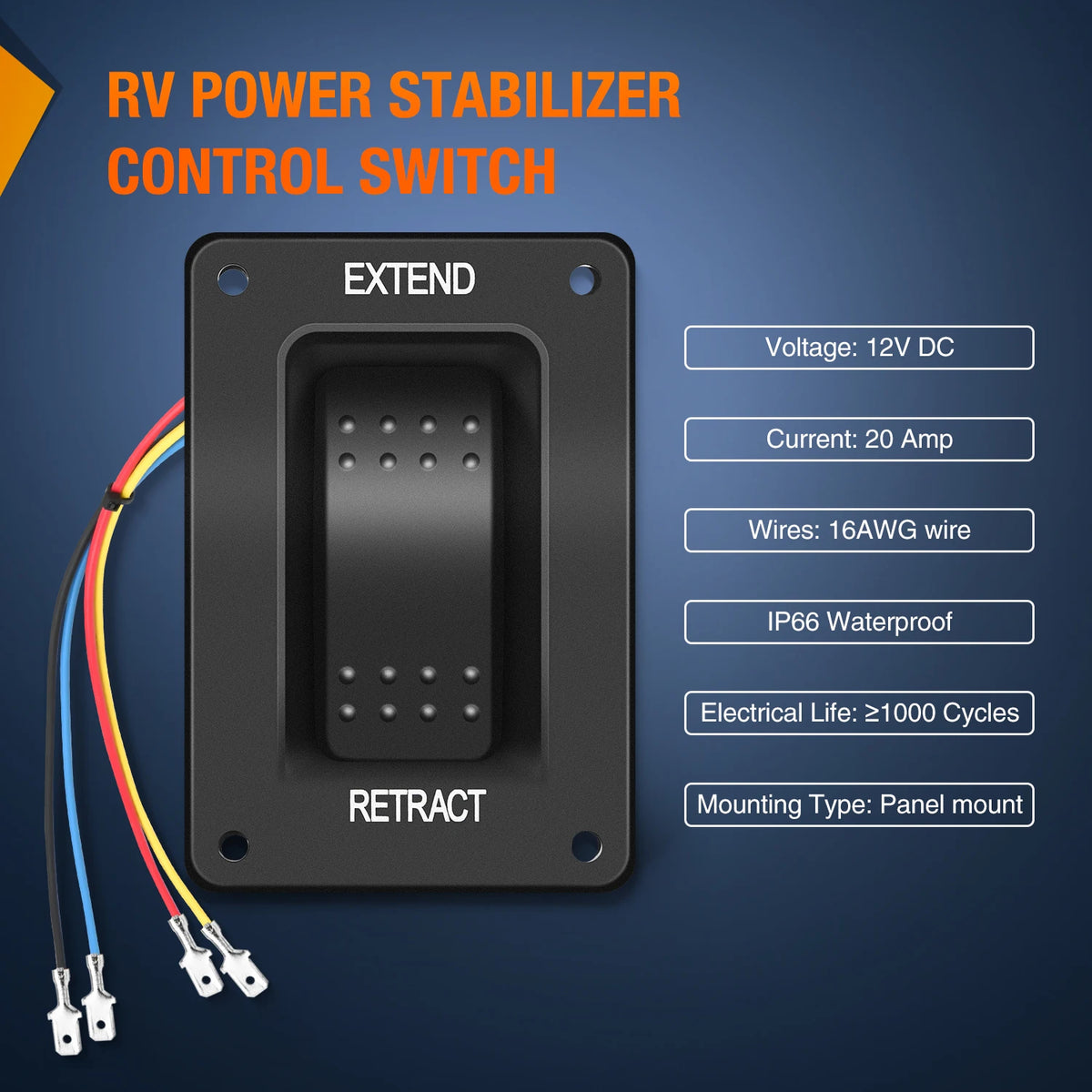 Nilight RV Electric Stabilizer Jack Switch Power Rocker Switches Extend Retract ON Off ON Momentary Waterproof with Harness for Trailer Boat Truck Linear Actuator Vue