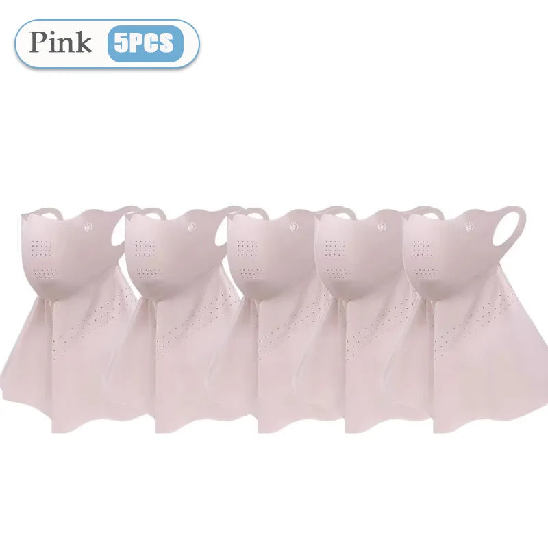 1-10pcs Ice Silk Mask Summer Face Scarves UV Protection Neck Wrap Cover Face Shield Sun Proof Bib Personalized Windproof Vue Pink-5PCS
