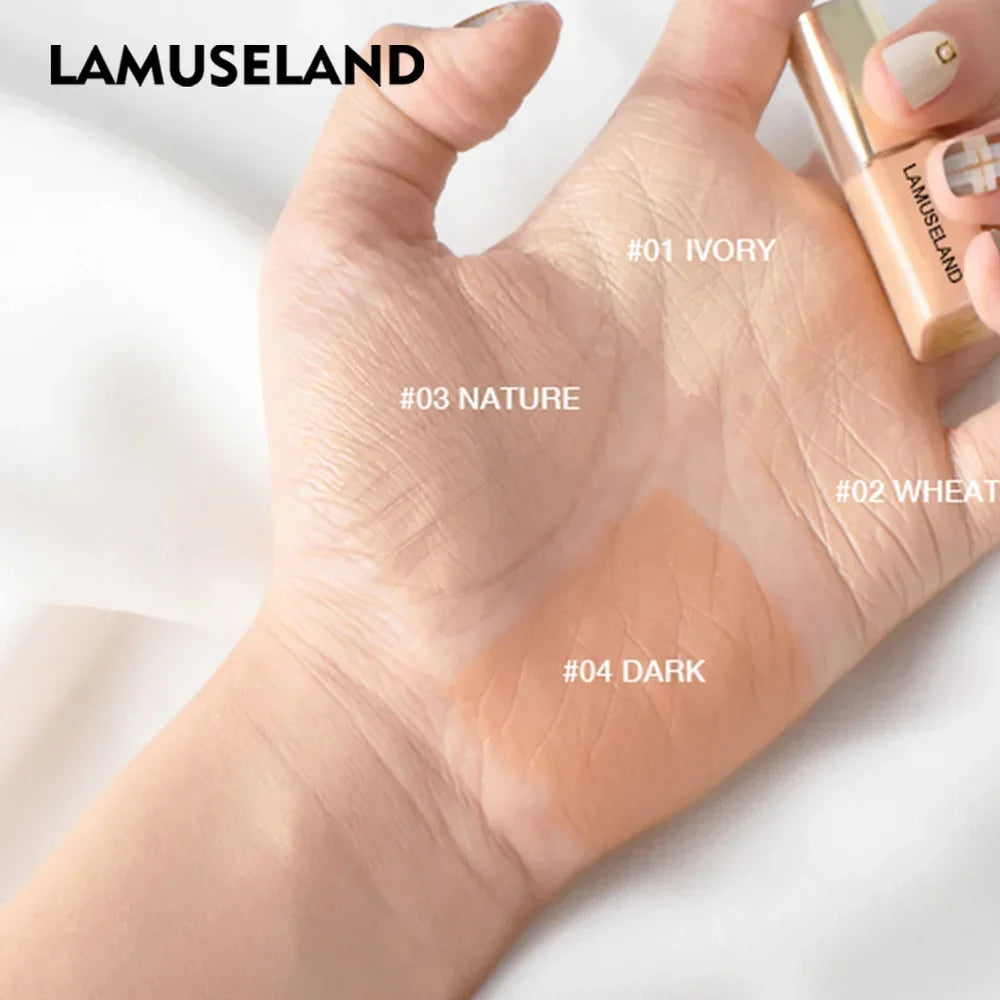 LAMUSELAND Face Concealer & Base 4 Colors Full Coverage Liquid Concealer Scars Dark Circles Acne Suit for All Skin Facial Makeup Vue