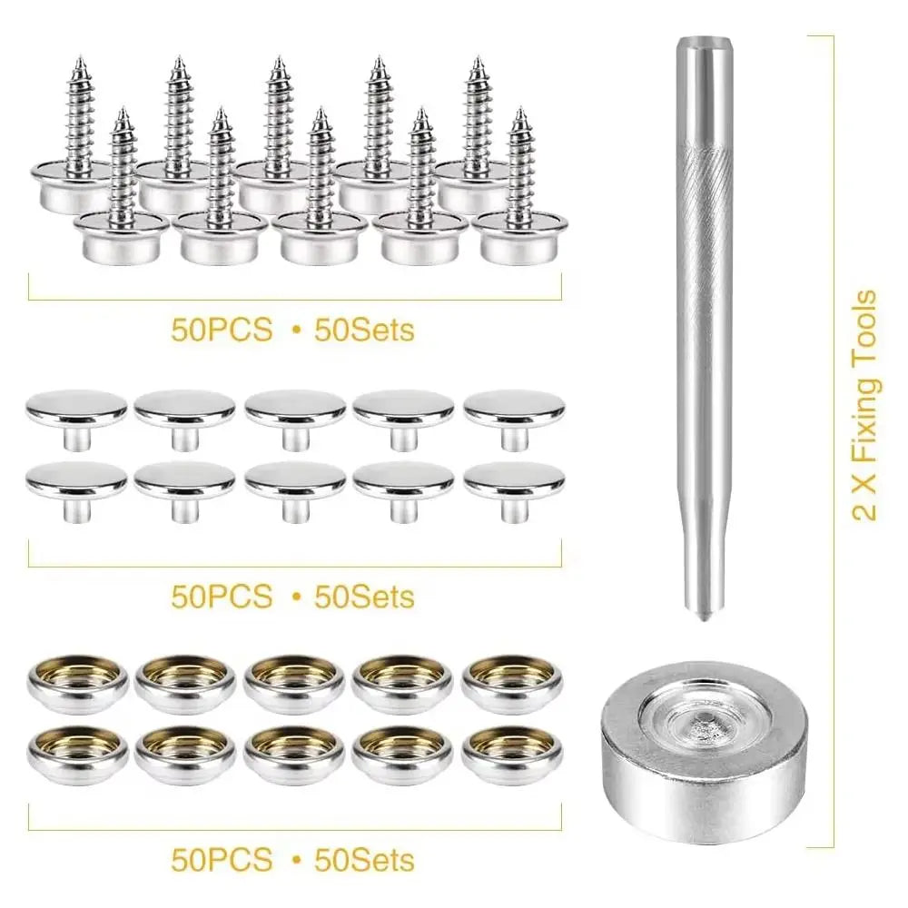 Fasten Button Canvas Snap Kit Tool 3/8" Socket Stainless Steel Boat Canvas Snap Durable with 2 Setting Tool Vue