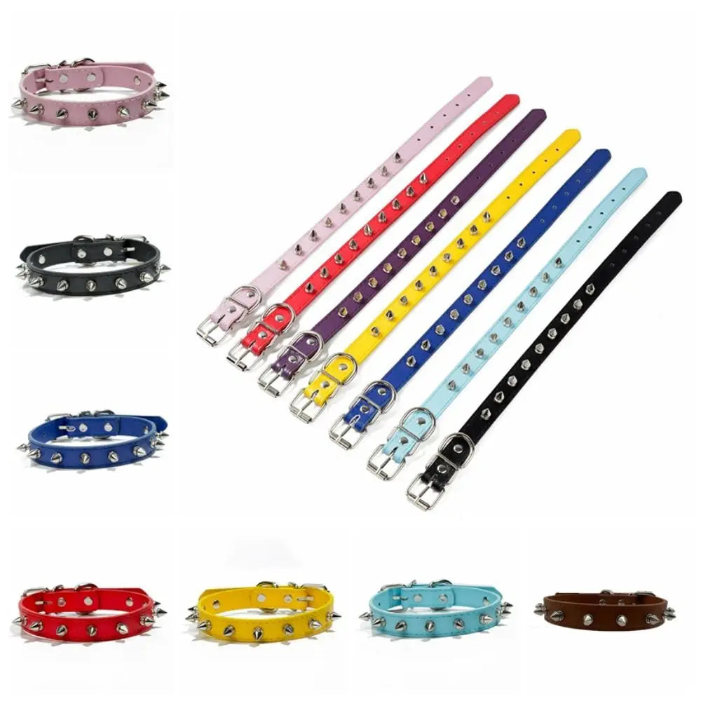 Comfortable Leather Cat Dog Collar Cool Adjustable Pet Spiked Studded Collars Exquisite Colorful Pet Neck Strap Cats Vue