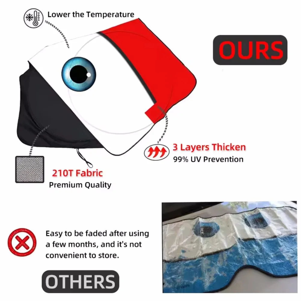 Cute Car Eyes Sun Visor Car Windshield Sunshade Front Window UV Protection Heat Insulation Sun Shade Cover Foldable Sun Visor Vue