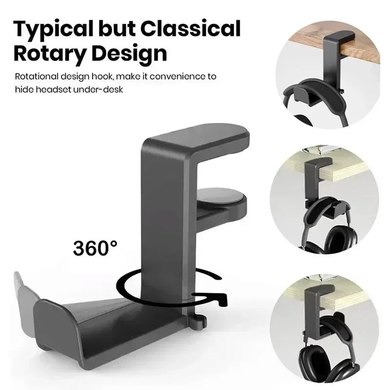 360 Rotation Headphone Hook Holder Gaming Headset Stand PC Adjustable Headphone Bracket Desk Hanger with Cable Clip Universal Vue